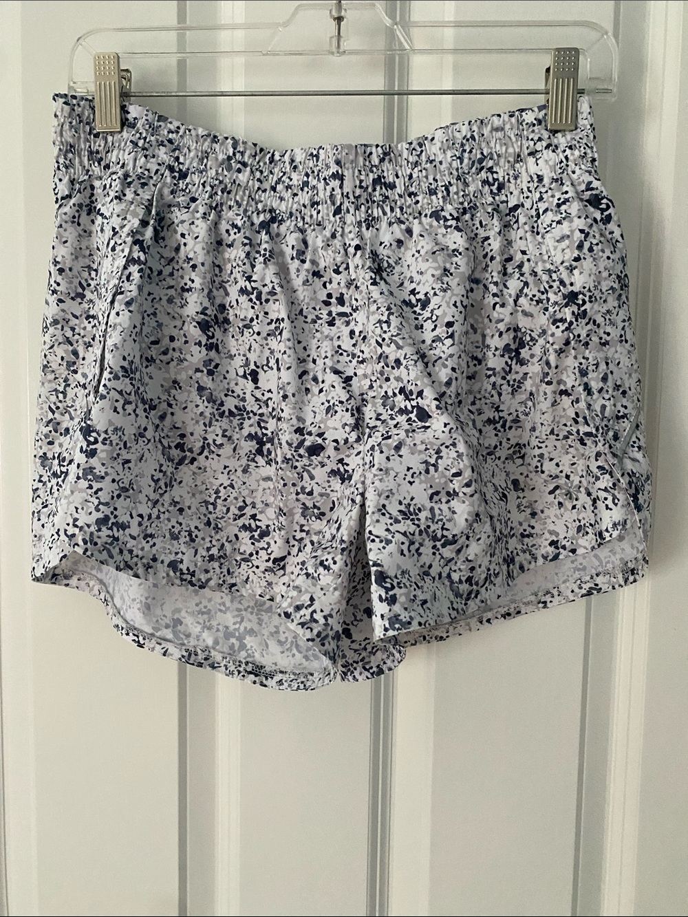 Athleta White and Navy Paint Speckle Running Shorts, Womens S